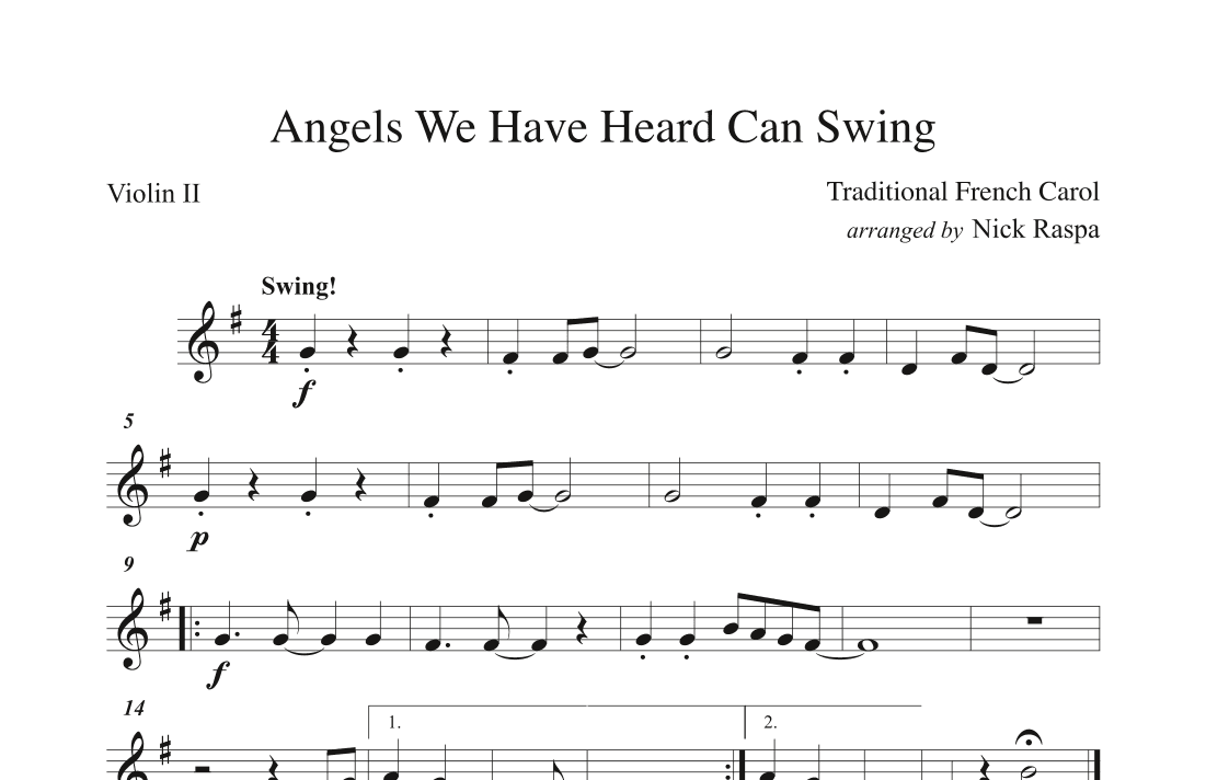Angels We Have Heard Can Swing - Violin II (arr. Nick Raspa)