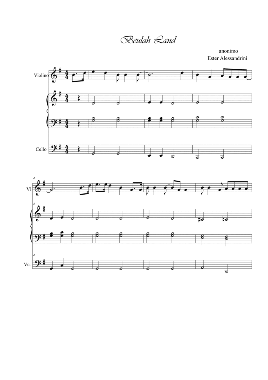 Beluah Land. Violin, piano and cello (arr. Ester Alessandrini)