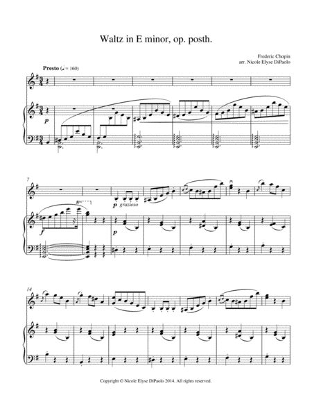 Chopin - Waltz in E minor op. posth. arr. for Piano and Violin, B.56 KK IVa/15 (arr. Nicole Elyse DiPaolo)