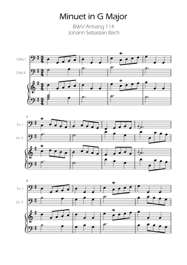 Minuet in G major BWV Anh. 114 - Bach - Cello Duet w/ Piano (arr. Ygor Nunes)