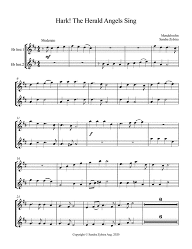Hark! The Herald Angels Sing (treble Eb instrument duet, parts only) (arr. Sandra Zylstra)