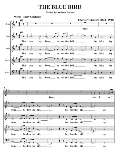 The Blue Bird A Cappella SATB +Sop Solo in G Major (arr. Edited by Andrew Emmet)