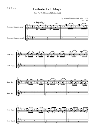 Prelude 1 in C Major BWV 846 (from Well-Tempered Clavier Book 1) for Soprano Saxophone Duo (arr. Fabio Britto)