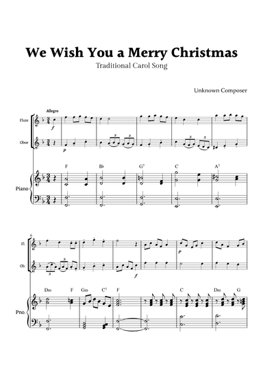 We Wish you a Merry Christmas for Flute and Oboe Duet with Piano (arr. Rika K.)