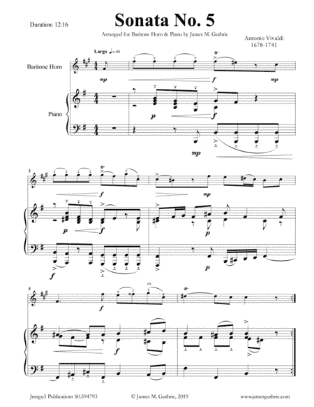 Vivaldi: Sonata No. 5 for Baritone Horn & Piano (arr. James M. Guthrie, ASCAP)