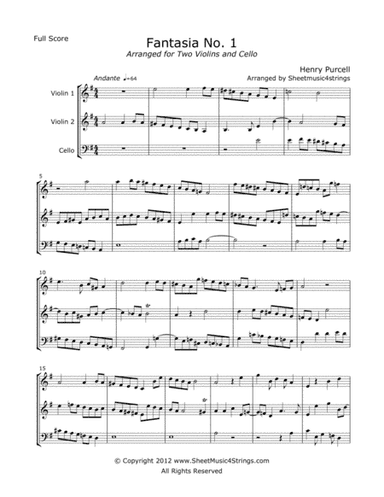 Purcell, H. - Fantasia No. 1 for Two Violins and Cello (arr. Linda M. Scott)