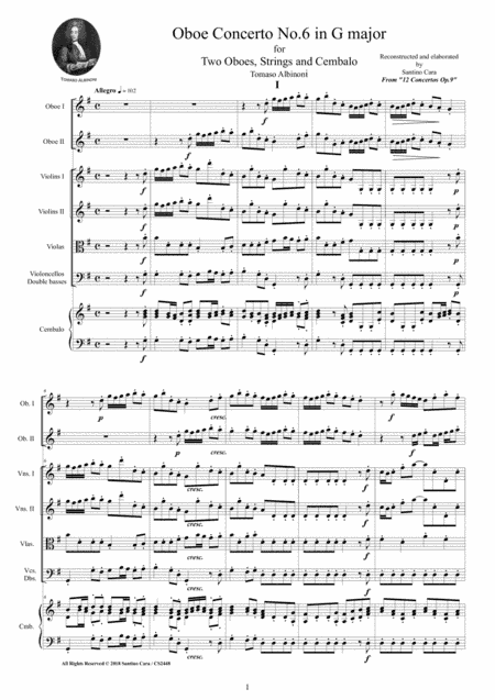 Albinoni - Oboe Concerto No.6 in G major Op.9 for Two Oboes, Strings and Cembalo (arr. Santino Cara)