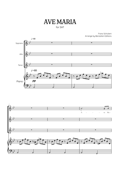 Schubert Ave Maria • SAT choir sheet music with easy piano accompaniment (arr. Benzaiten Editions)