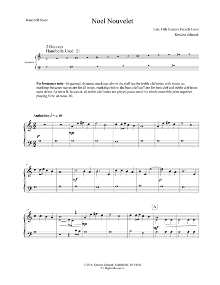 Noel Nouvelet (2 octave handbells, tone chimes or hand chimes) (arr. Kristine Johanek)