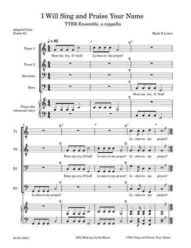 I Will Sing and Praise Your Name - TTBB Ensemble