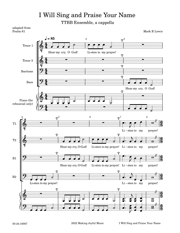 I Will Sing and Praise Your Name - TTBB Ensemble