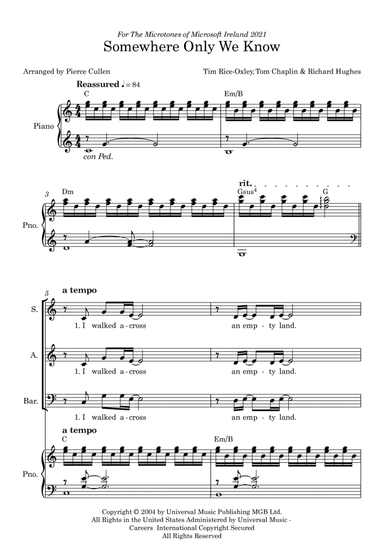 Somewhere Only We Know (arr. Pierce Cullen)
