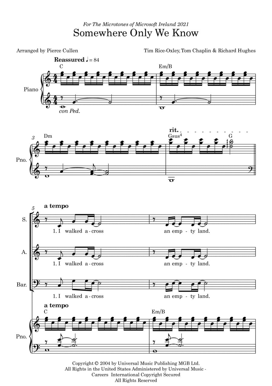 Somewhere Only We Know (arr. Pierce Cullen)