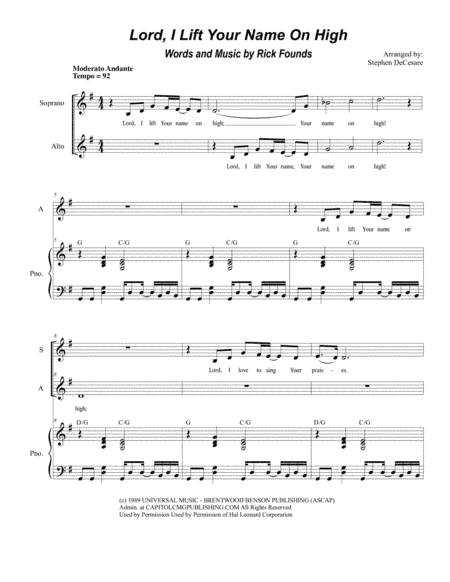 Lord, I Lift Your Name On High (arr. Stephen DeCesare)