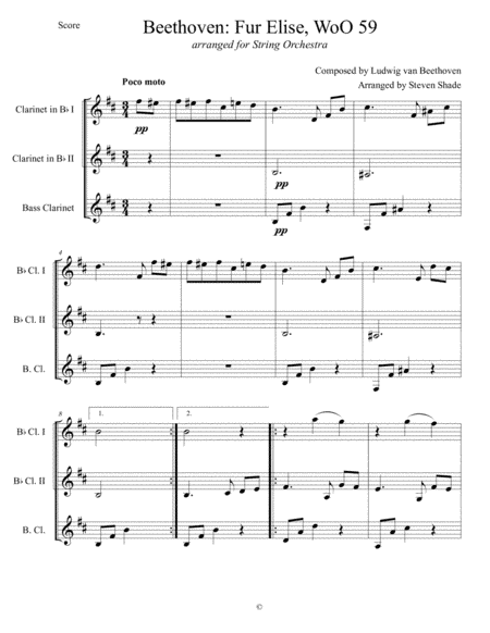 "Fur Elise," arranged for Clarinet Trio (arr. Steven Shade)
