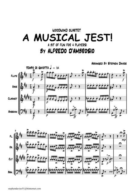 'A Musical Jest' By Alfredo D'ambrosio,Wind Quartet, a bit of fun for 4 players! (arr. Stephen Davies)