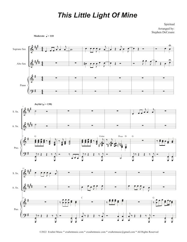 This Little Light Of Mine (Duet for Soprano and Alto Saxophone) (arr. Stephen DeCesare)