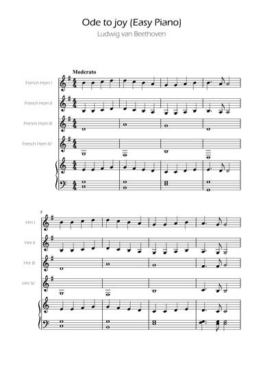 Ode To Joy - Easy French Horn Quartet w/ piano accompaniment (arr. Ygor Nunes)