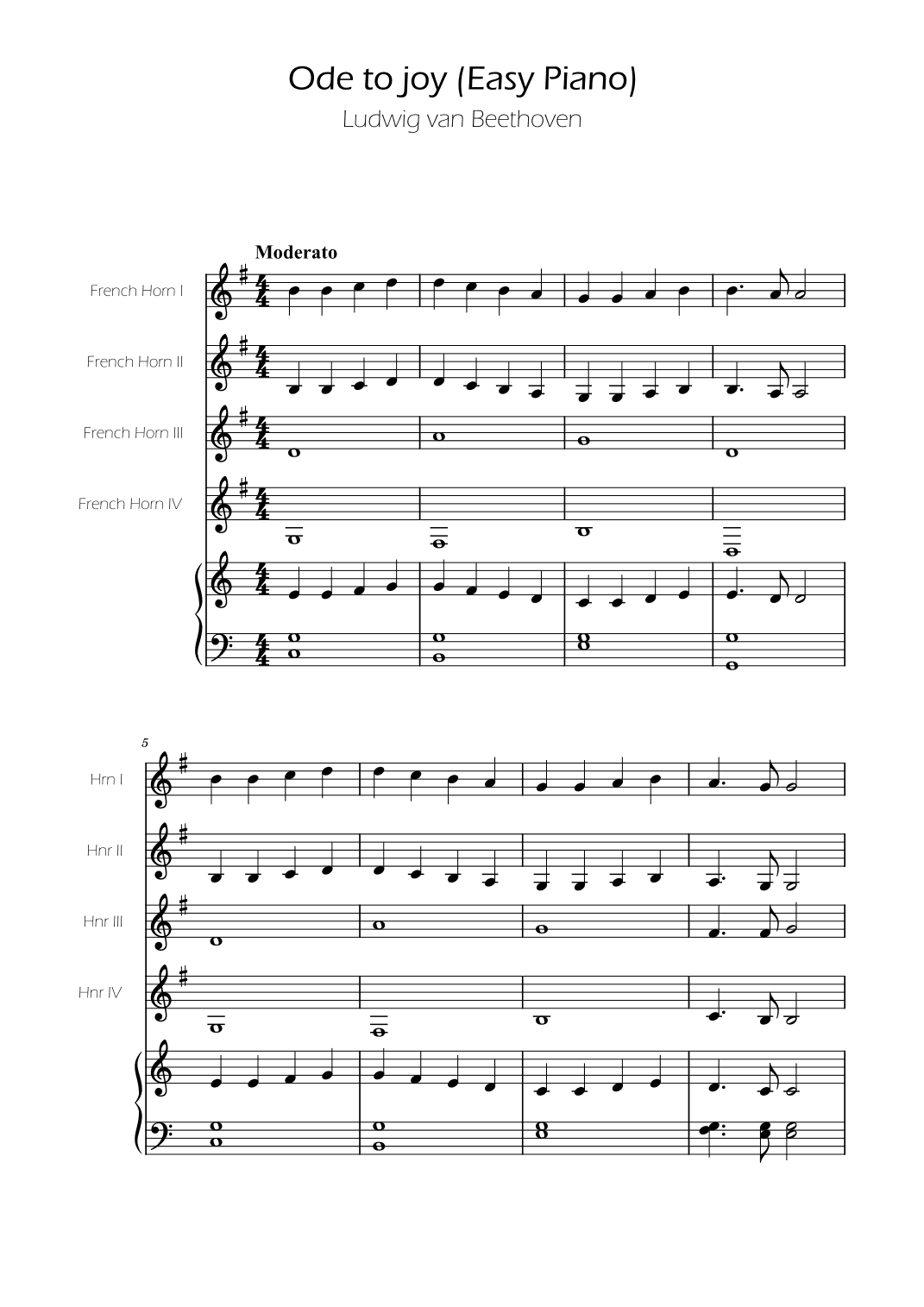 Ode To Joy - Easy French Horn Quartet w/ piano accompaniment (arr. Ygor Nunes)