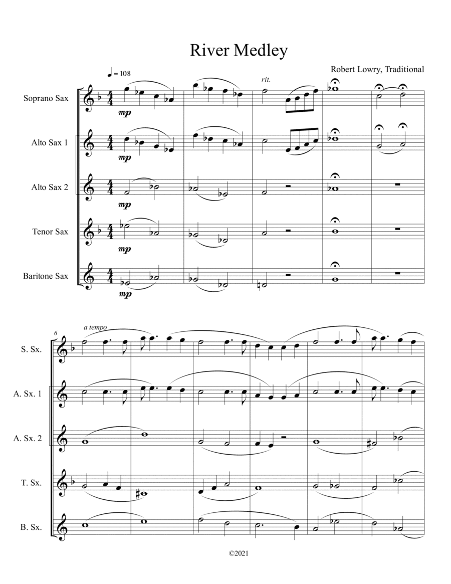 River Medley for Sax Quartet/Quintet (SAATB) (arr. Ben Dockery)