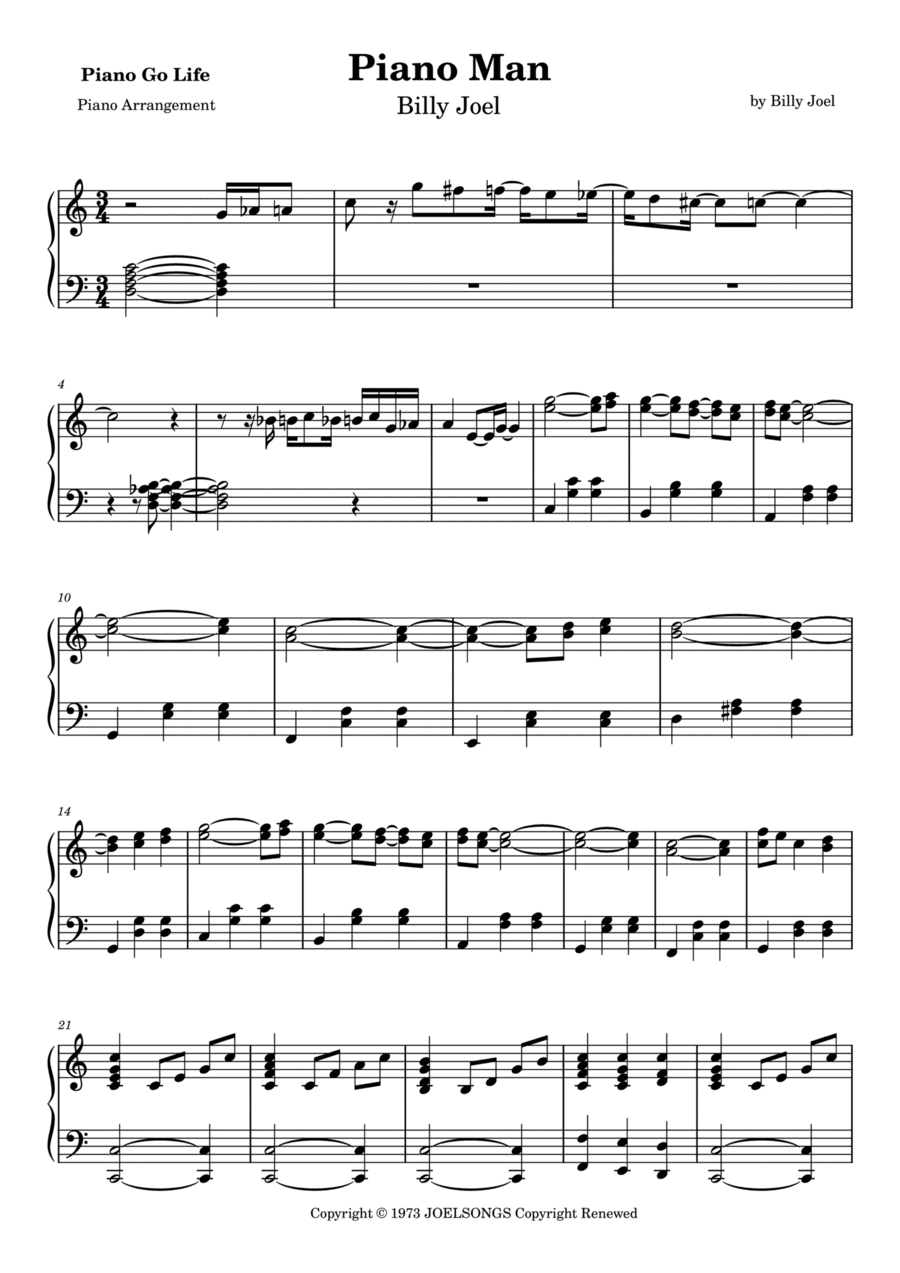 Piano Man (arr. Piano Go Life)