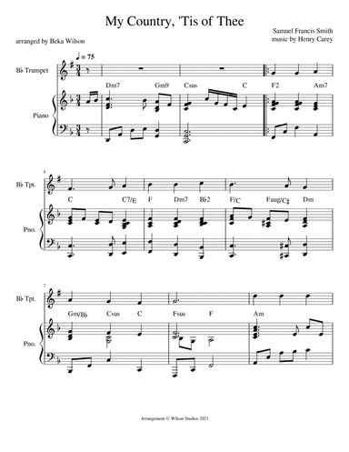 America (My Country 'Tis of Thee)--trumpet solo (arr. Beka Wilson)
