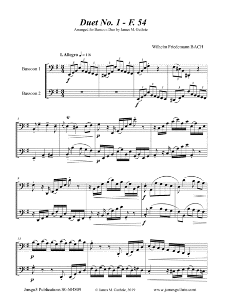 WF Bach: The Six Duets Complete for Bassoon Duo (arr. James M. Guthrie, ASCAP)