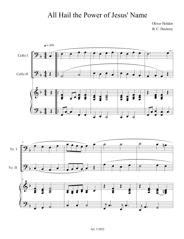 All Hail the Power of Jesus' Name (Cello Duet with Piano Accompaniment) (arr. B. C. Dockery)