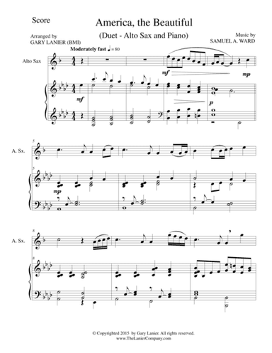 AMERICA, THE BEAUTIFUL (Duet – Alto Sax and Piano/Score and Parts) (arr. Gary Lanier)
