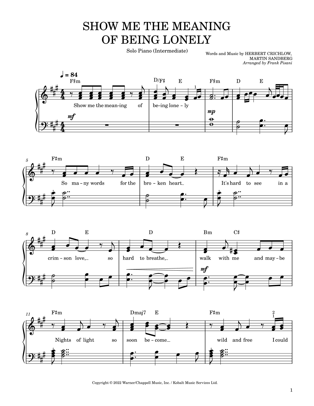 Show Me The Meaning Of Being Lonely (arr. Frank Pisani)