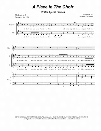 A Place In The Choir (arr. Stephen DeCesare)