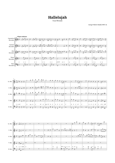 Hallelujah by Handel for Recorder Quintet (arr. Langanho)