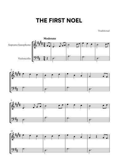 Traditional - The First Noel (D Major) (for Soprano Saxophone and Cello) (arr. Cadenza Editions)