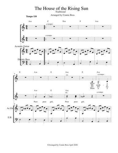 The House of the Rising Sun - trio, guitar and bass (arr. Connie Boss)