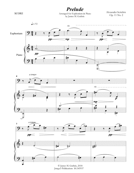Scriabin: Prelude Op. 11 No. 2 for Euphonium & Piano (arr. James M. Guthrie, ASCAP)