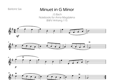 Minuet in G minor BWV Anh. 115 - Bach - Baritone Sax (arr. Ygor Nunes)