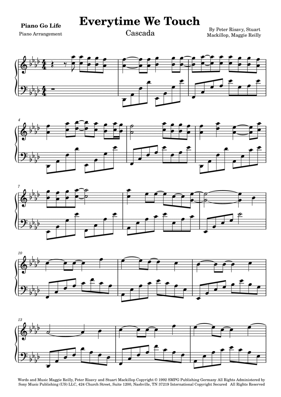 Everytime We Touch (arr. Piano Go Life)