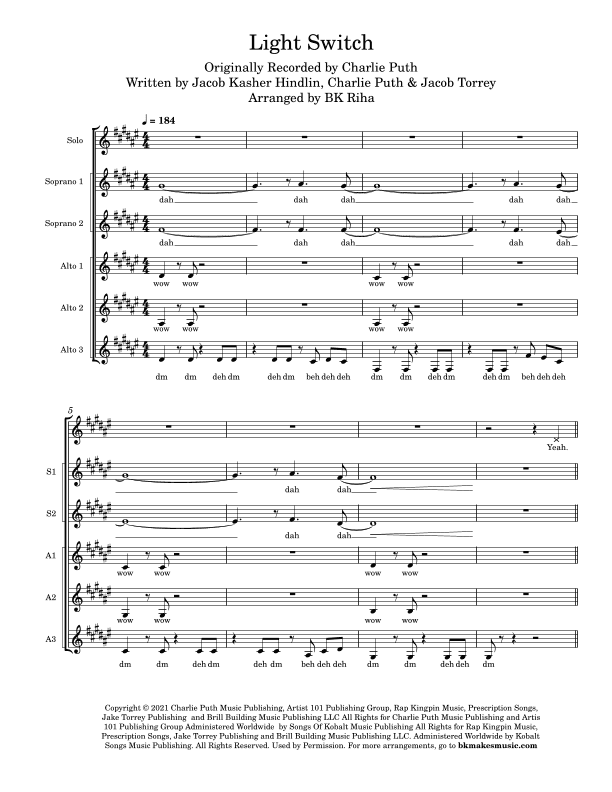 Light Switch (arr. BK Riha / Brandy Kay Riha)