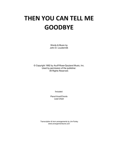 Then You Can Tell Me Goodbye (arr. Jim Farley www.arrangementsone.com)
