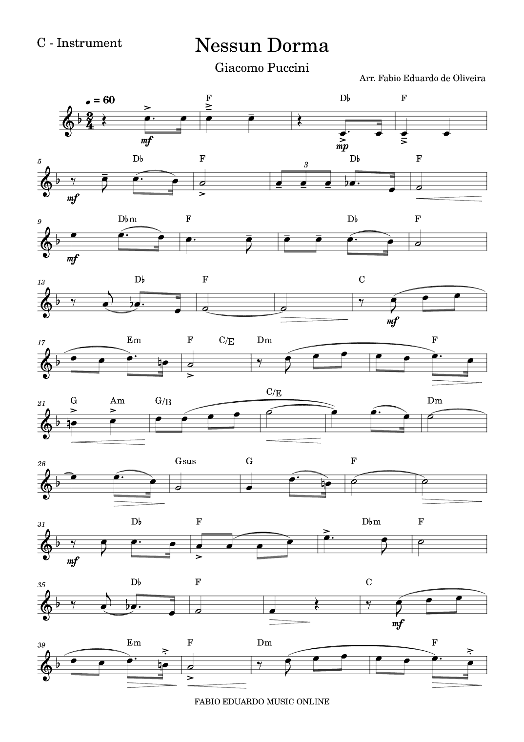 Nessun Dorma (Puccini) (arr. Fabio Eduardo de Oliveira)