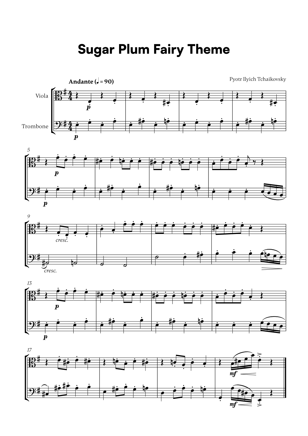 Tchaikovsky - Sugar Plum Fairy Theme (for Viola and Trombone) (arr. Cadenza Editions)