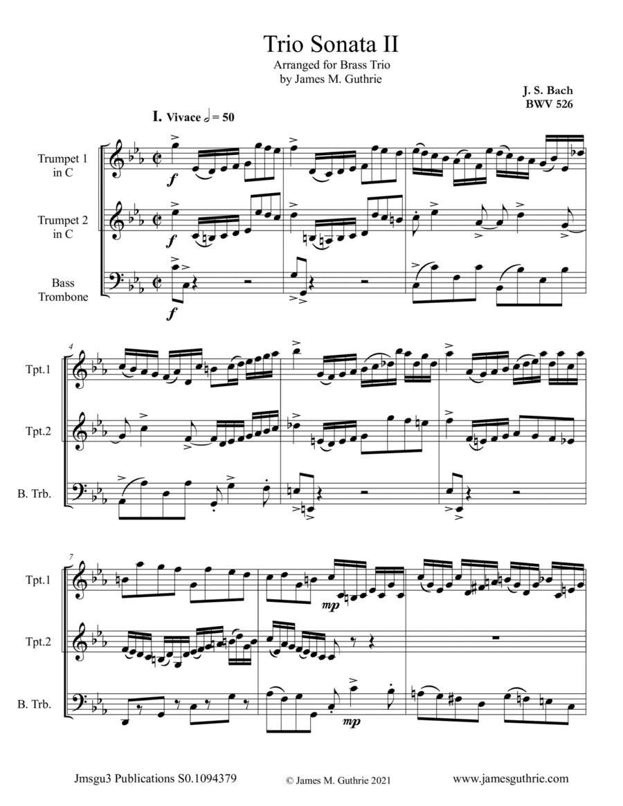 BACH: Trio Sonata No. 2 BWV 526 for Brass Trio (arr. James M. Guthrie)