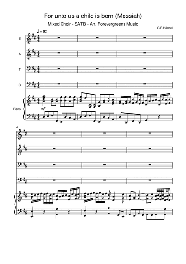 For unto us a Child is born (Messiah - G.F.Händel) - SATB - Arr. Forevergreens Music (arr. Paul Brandsma)