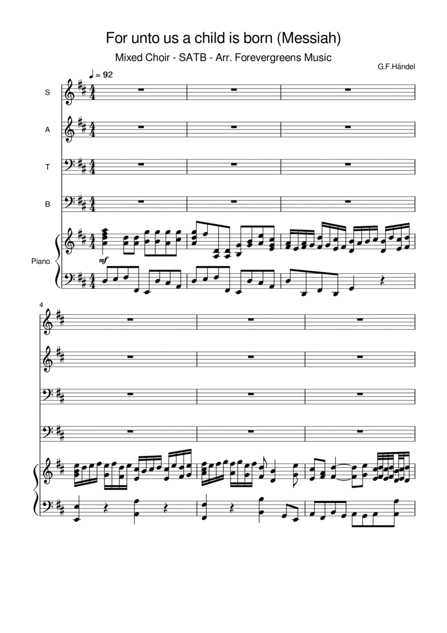 For unto us a Child is born (Messiah - G.F.Händel) - SATB - Arr. Forevergreens Music (arr. Paul Brandsma)