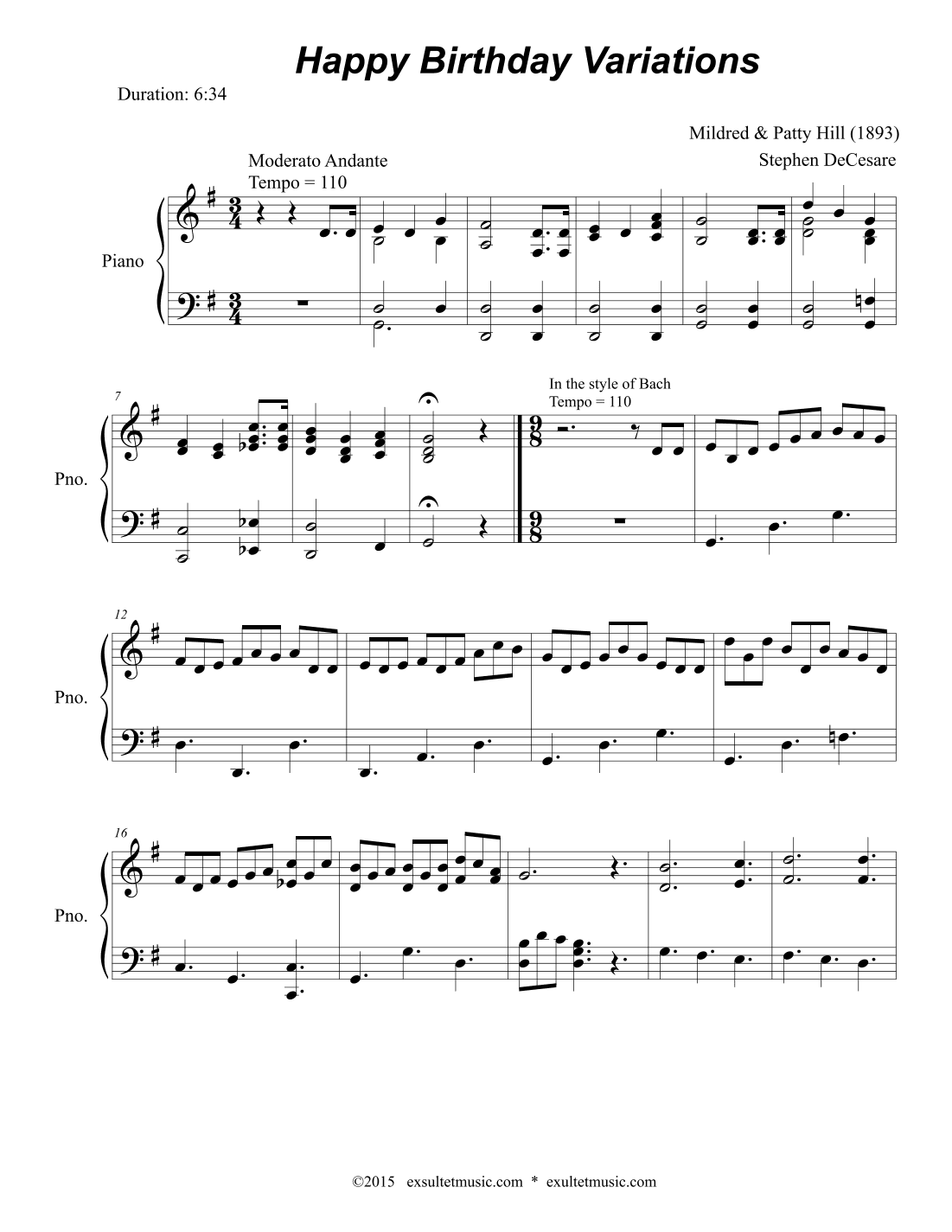 Happy Birthday Variations (Piano solo) (arr. Stephen DeCesare)