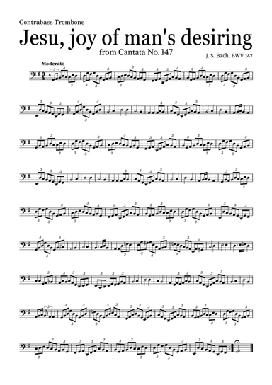 JESU, JOY OF MAN'S DESIRING by Bach - easy version for Contrabass Trombone and piano with chords (arr. Leyandder Trustworthy)