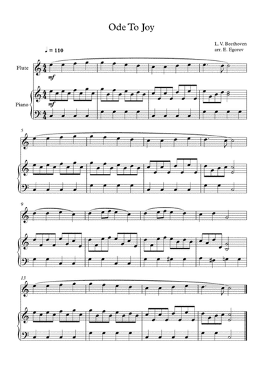 Ode To Joy, Ludwig Van Beethoven, For Flute & Piano (arr. Eugene Egorov)