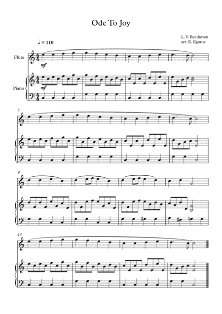 Ode To Joy, Ludwig Van Beethoven, For Flute & Piano (arr. Eugene Egorov)