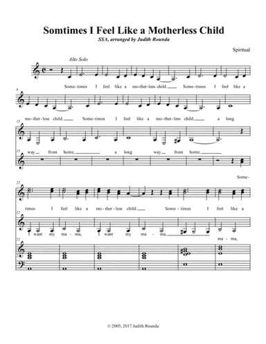 Sometimes I Feel Like a Motherless Child (arr. Judith Rounda)