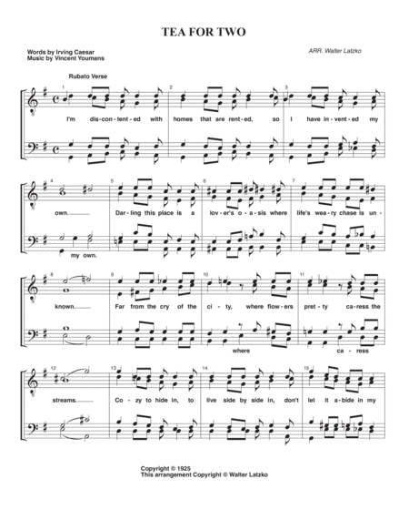TEA FOR TWO from NO, NO NANETTE (arr. Walter Latzko)